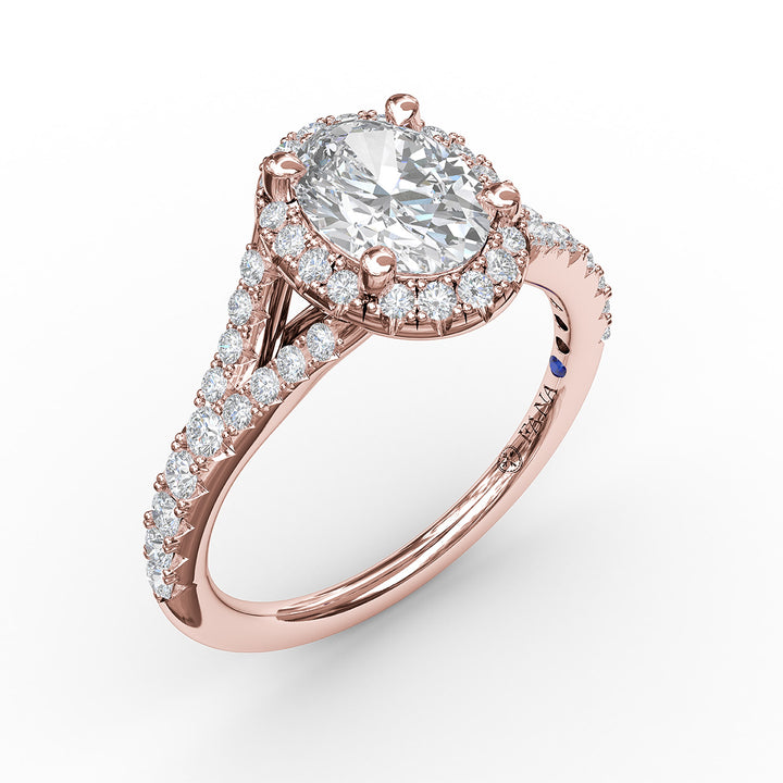 Classic Diamond Halo Engagement Ring with a Subtle Split Band