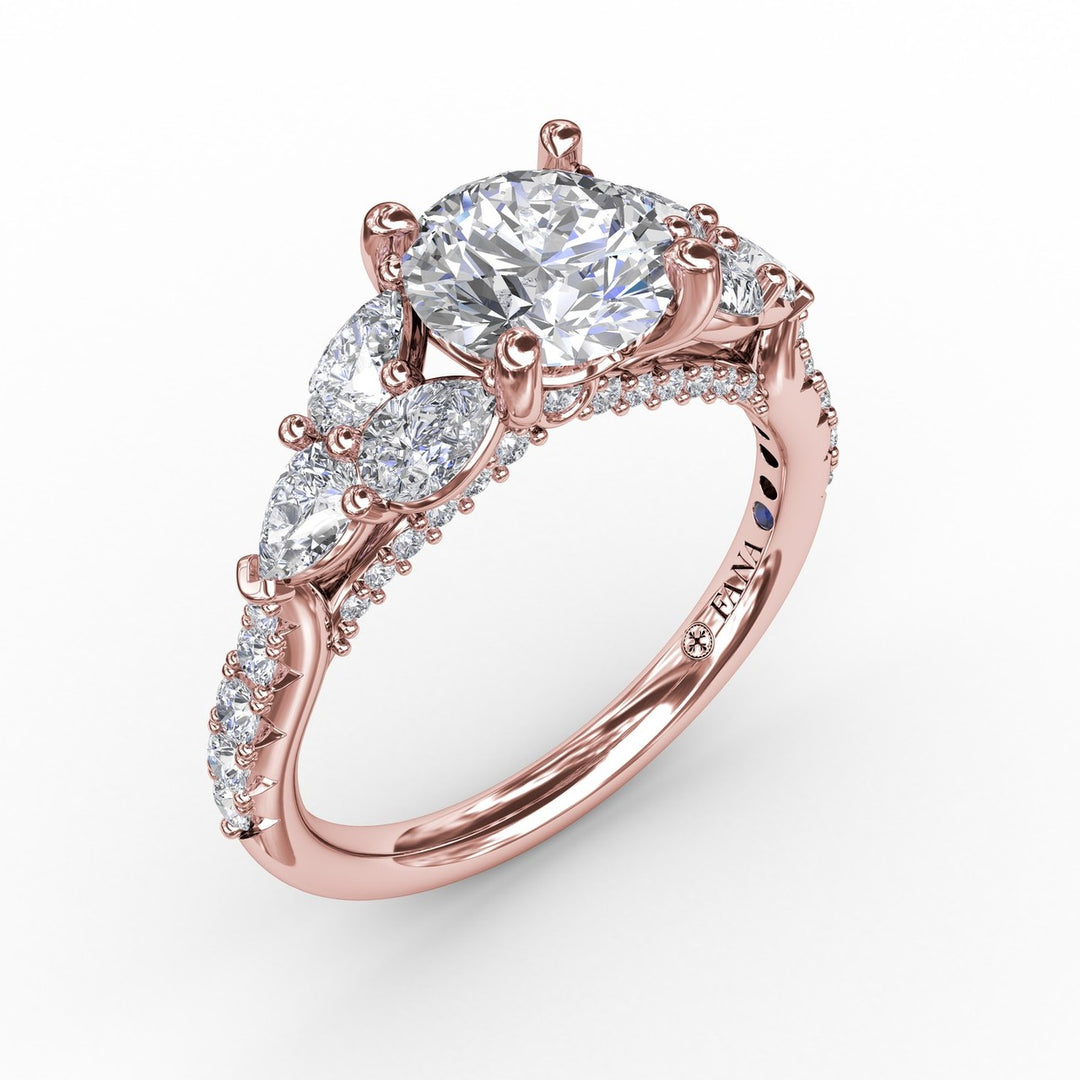 Floral Multi-Stone Engagement Ring With Diamond Leaves