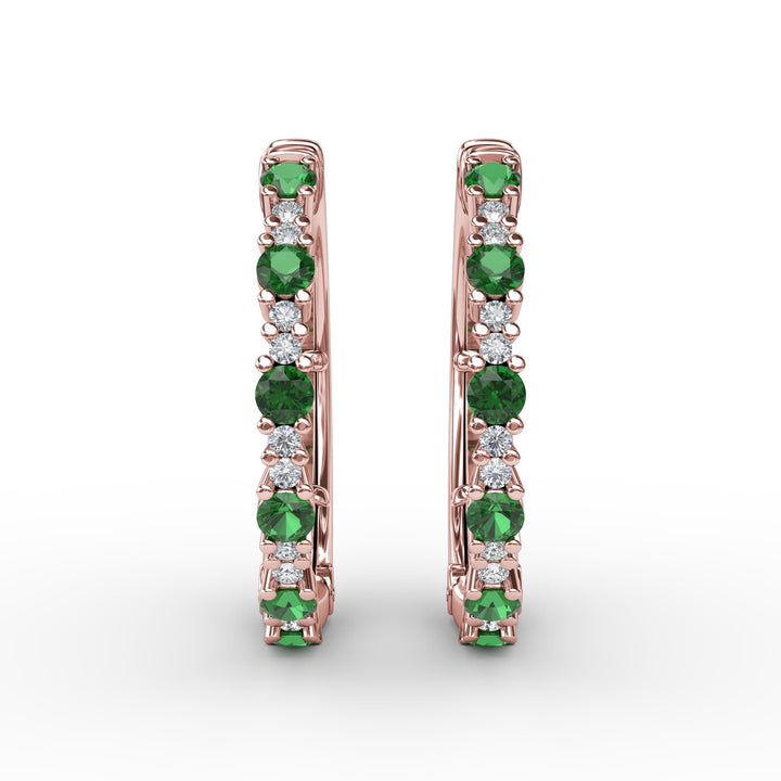 Precious Emerald and Diamond Hoop Earrings