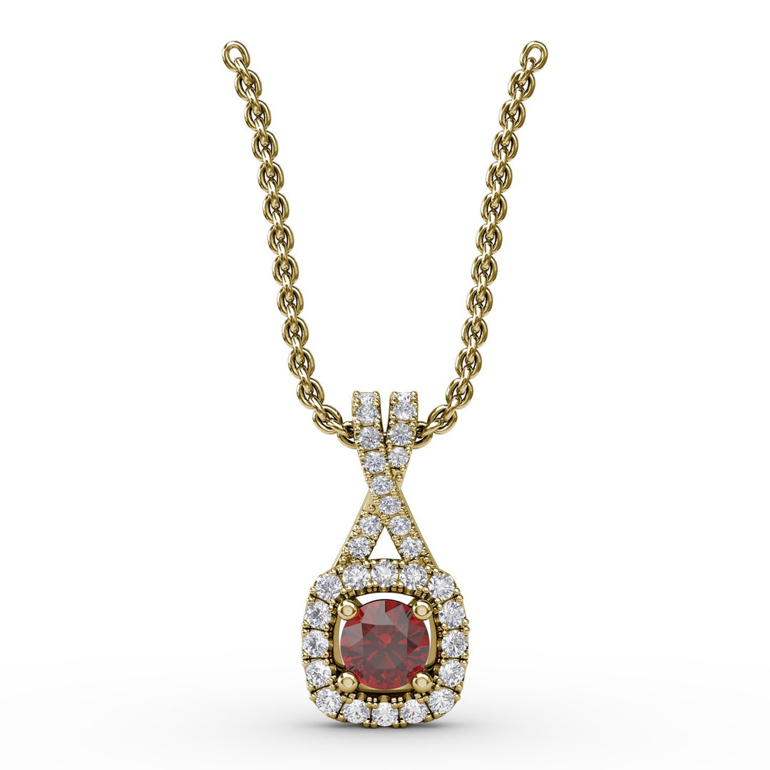 Halo Ruby and Diamond Pendant