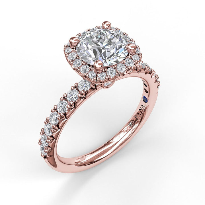 Classic Diamond Halo Engagement Ring with a Gorgeous Side Profile