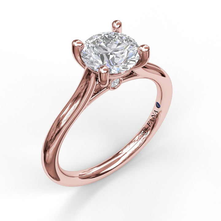 Round Solitaire With Cathedral Band Engagement Ring