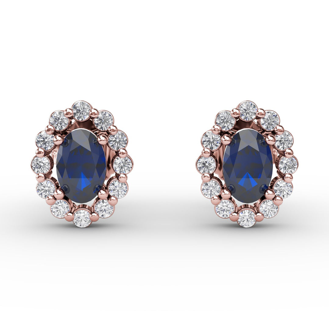 Halo Sapphire and Diamond Stud Earrings