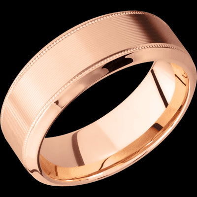 8 mm wide High Bevel Milgrain 14K Rose Gold band.