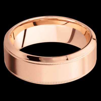 8 mm wide High Bevel Milgrain 14K Rose Gold band.