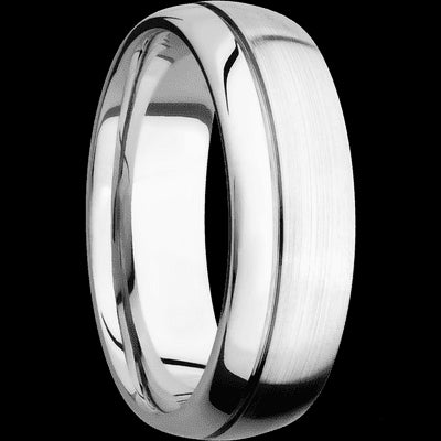 7 mm wide Domed with Off Center Accent Groove 14K White Gold band.