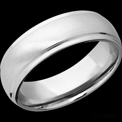 7 mm wide Domed Stepped Down Edges 14K White Gold band.