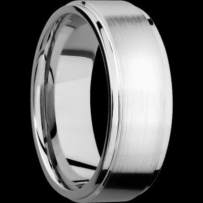 8 mm wide Flat Grooved Edges 14K White Gold band.