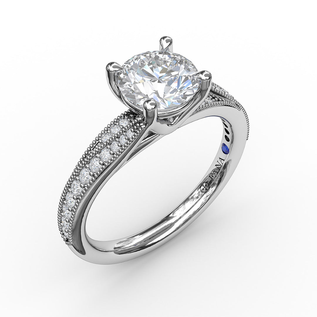 Classic Diamond Engagement Ring with Detailed Milgrain Band