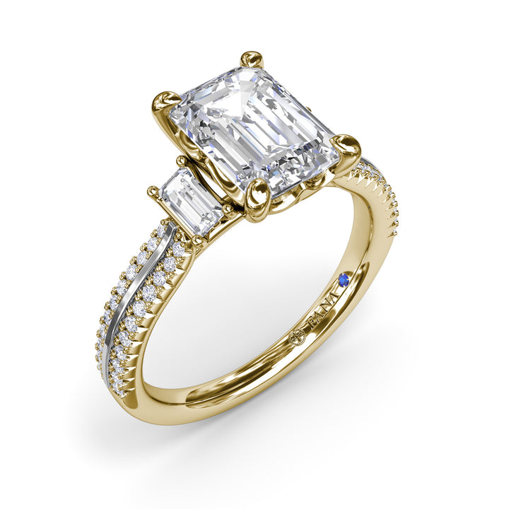 Two-Toned Emerald Cut Diamond Engagement Ring