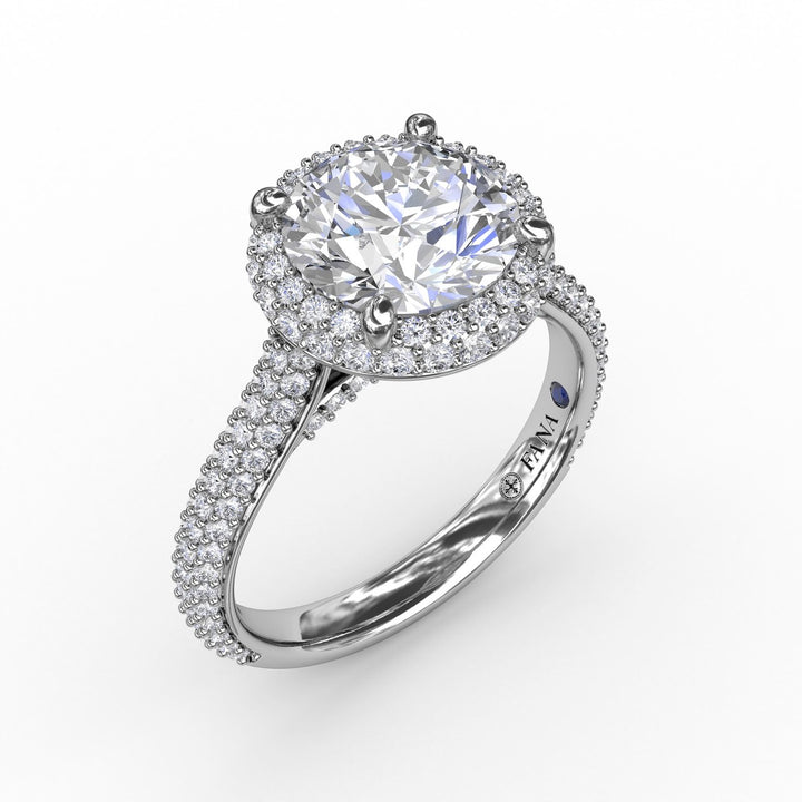 Seamless Pavé Diamond Double Halo Engagement Ring