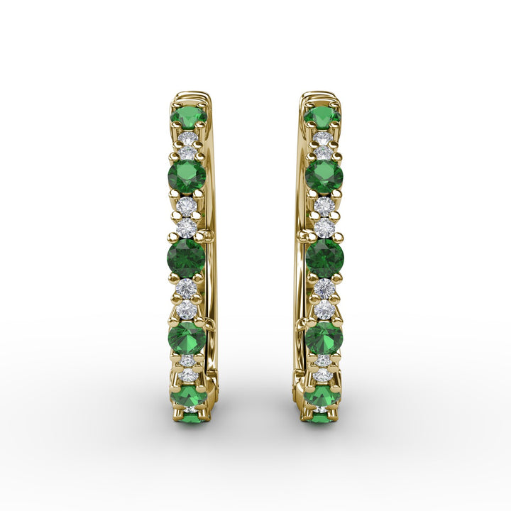 Precious Emerald and Diamond Hoop Earrings