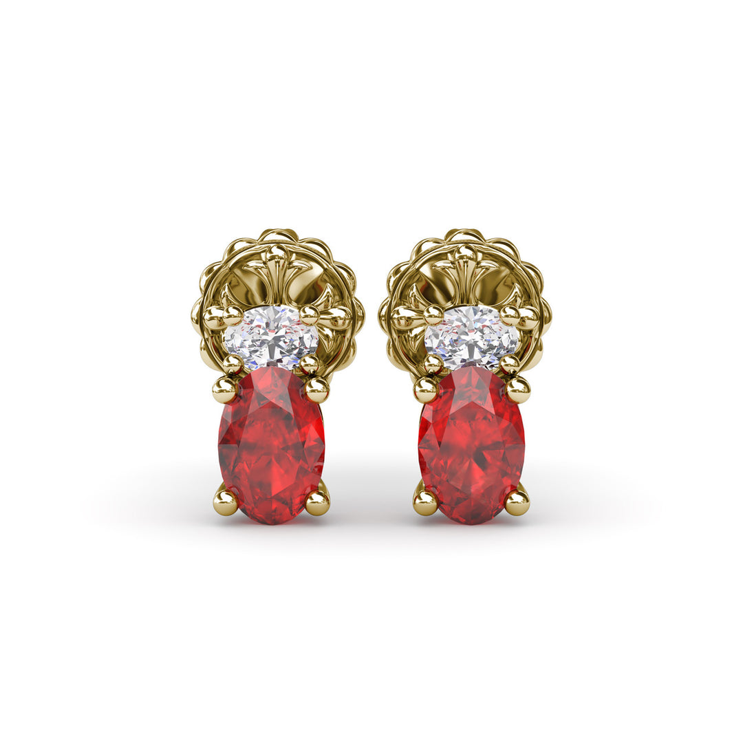 Oval Ruby and Diamond Stud Earrings