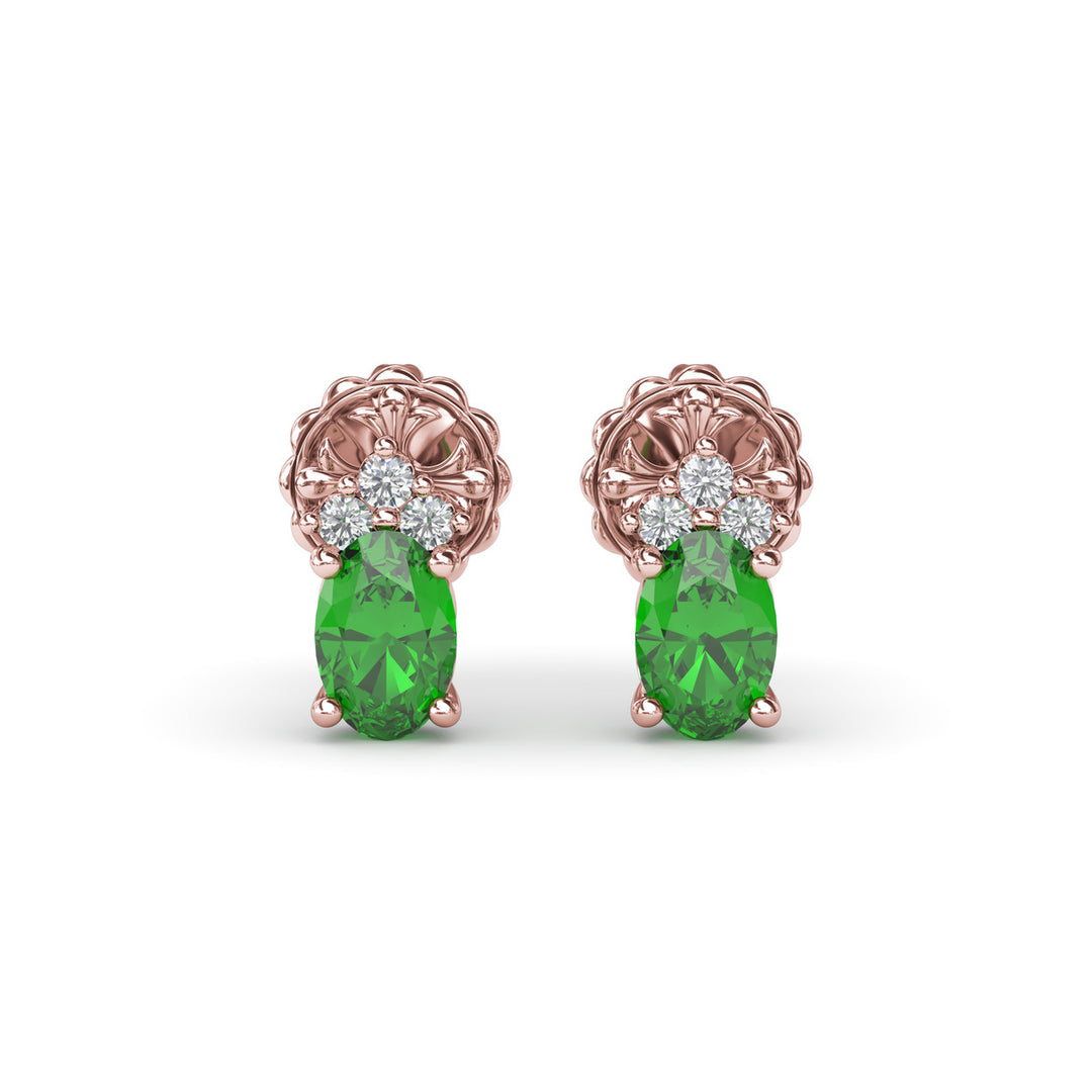 Oval Emerald and Diamond Stud Earrings