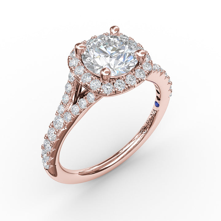 Classic Diamond Halo Engagement Ring with a Subtle Split Band