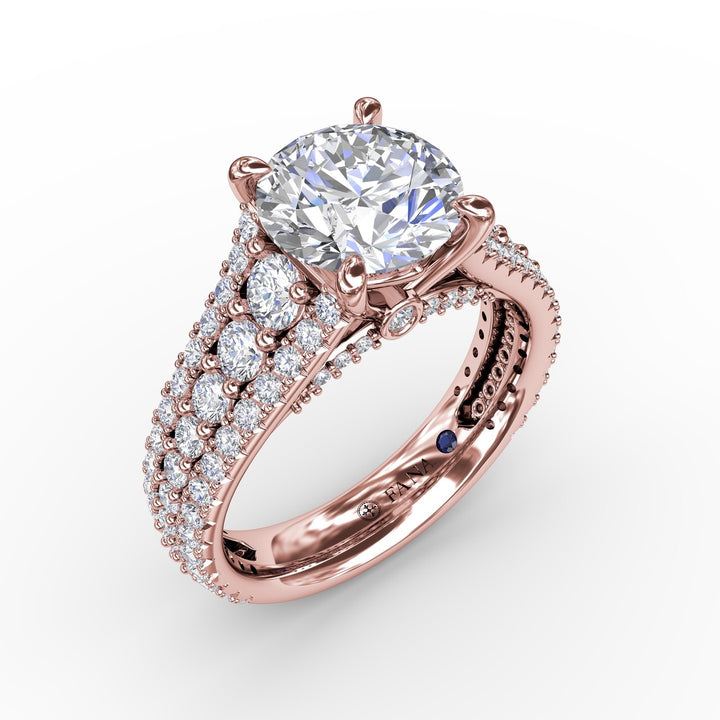 Classic Round Diamond Solitaire Engagement Ring With Triple-Row Diamond Shank