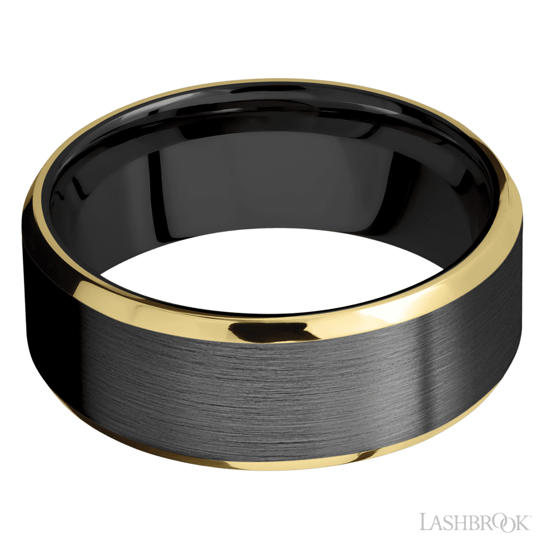 Zirconium with Satin Finish and 14K Yellow Gold Inlay