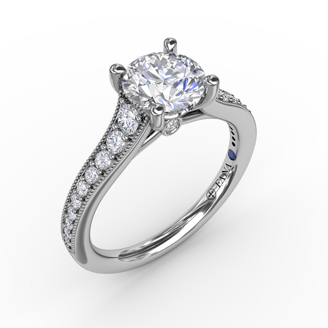 Classic Round Diamond Solitaire Engagement Ring With Milgrain Edge