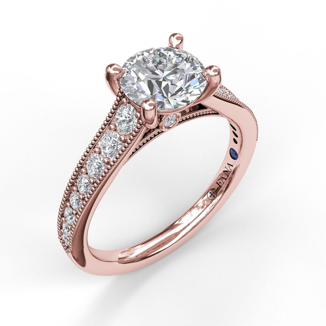 Classic Diamond Engagement Ring with Detailed Milgrain Band