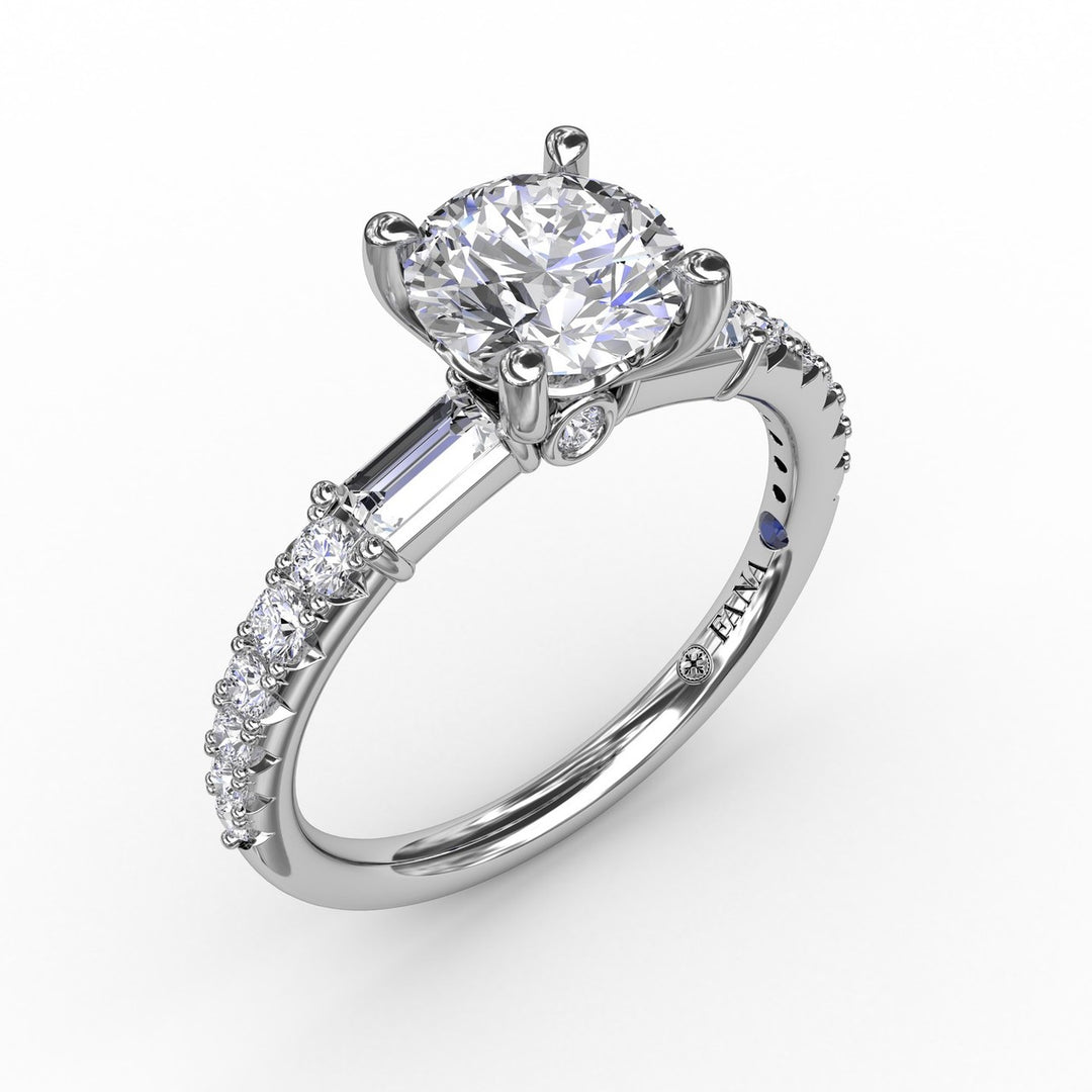 Contemporary Diamond Solitaire Engagement Ring With Baguettes