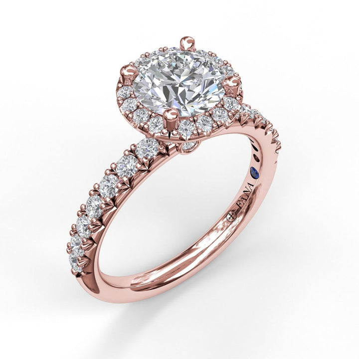 Classic Diamond Halo Engagement Ring with a Gorgeous Side Profile