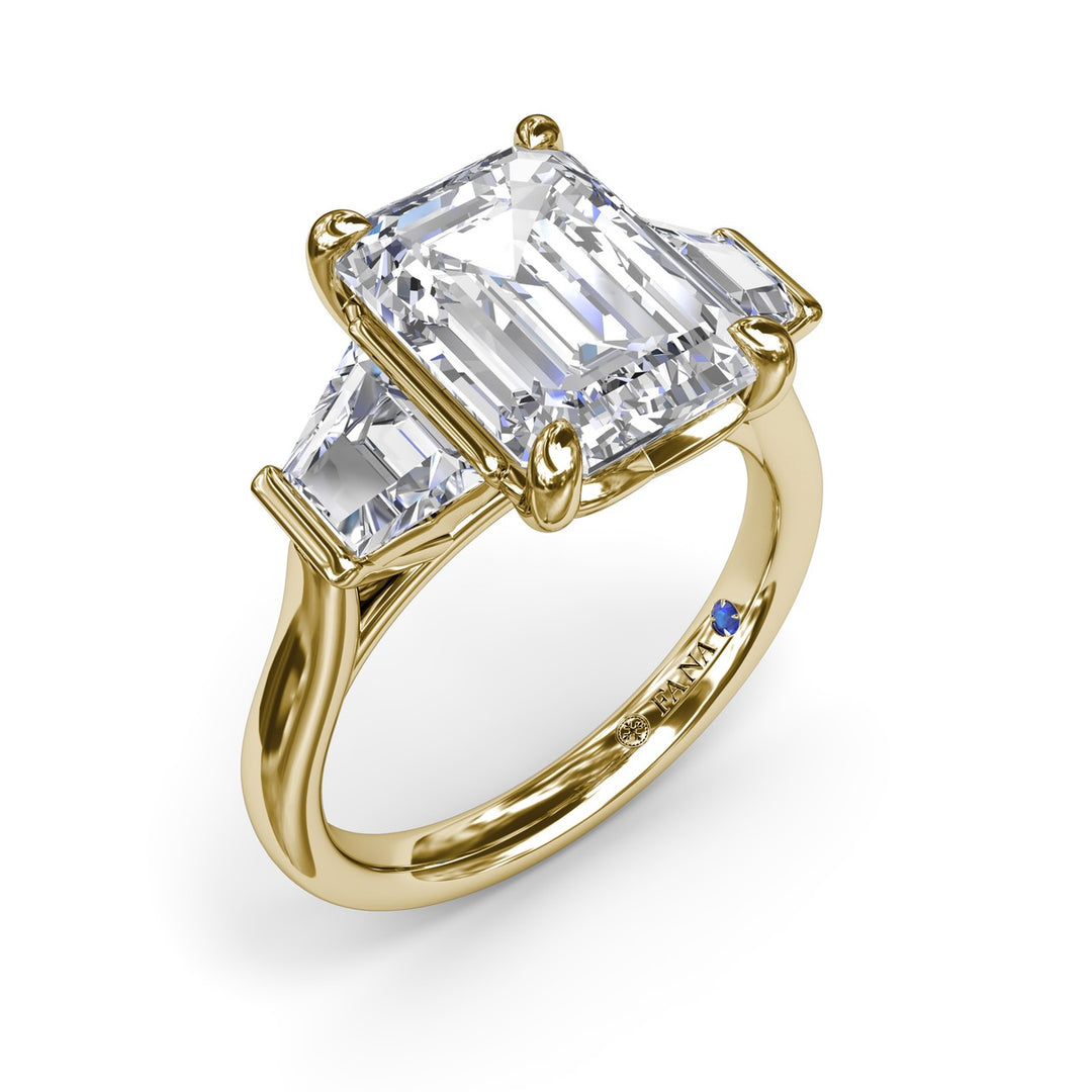 Three Stone Trapezoid Diamond Engagement Ring