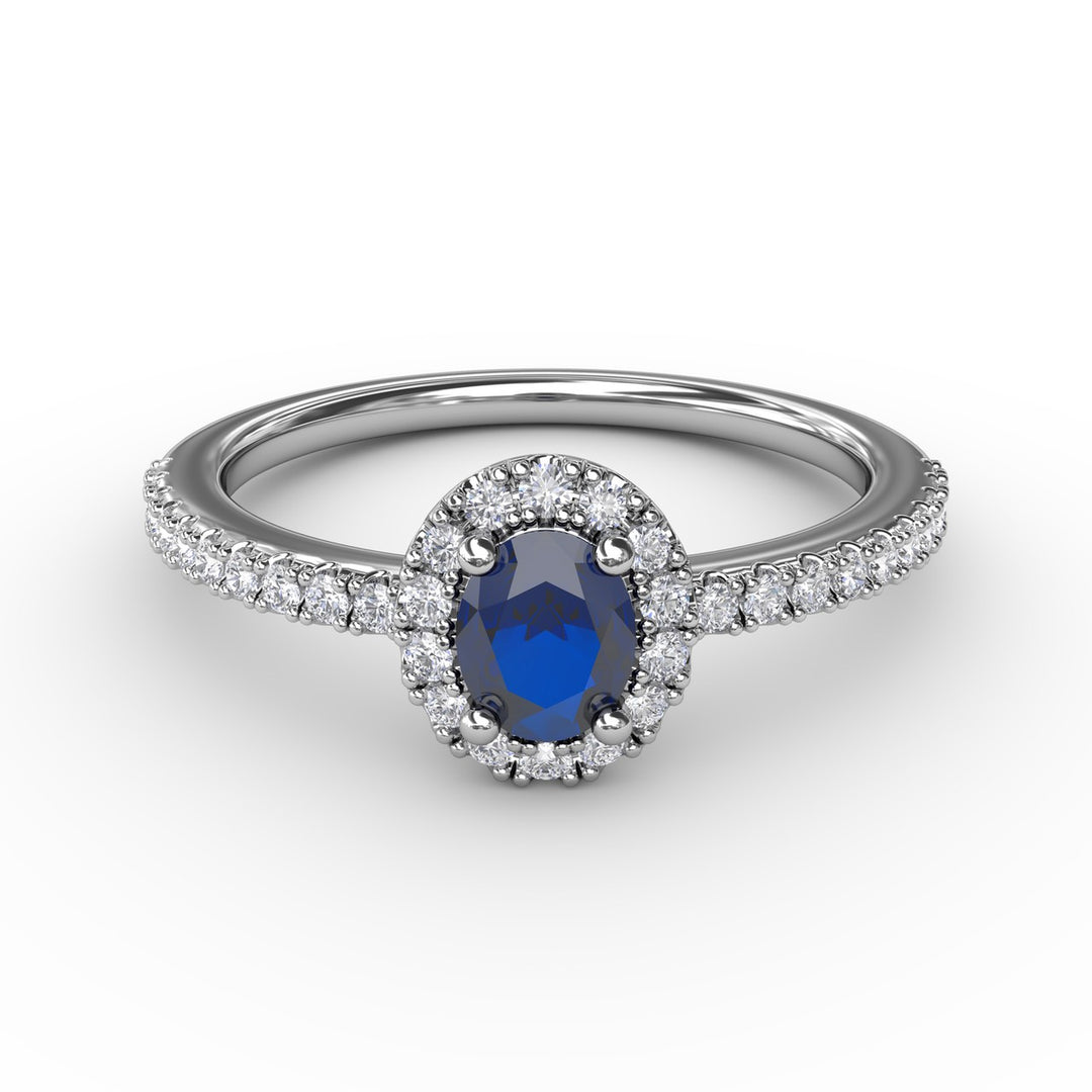 Classic Halo Sapphire and Diamond Ring