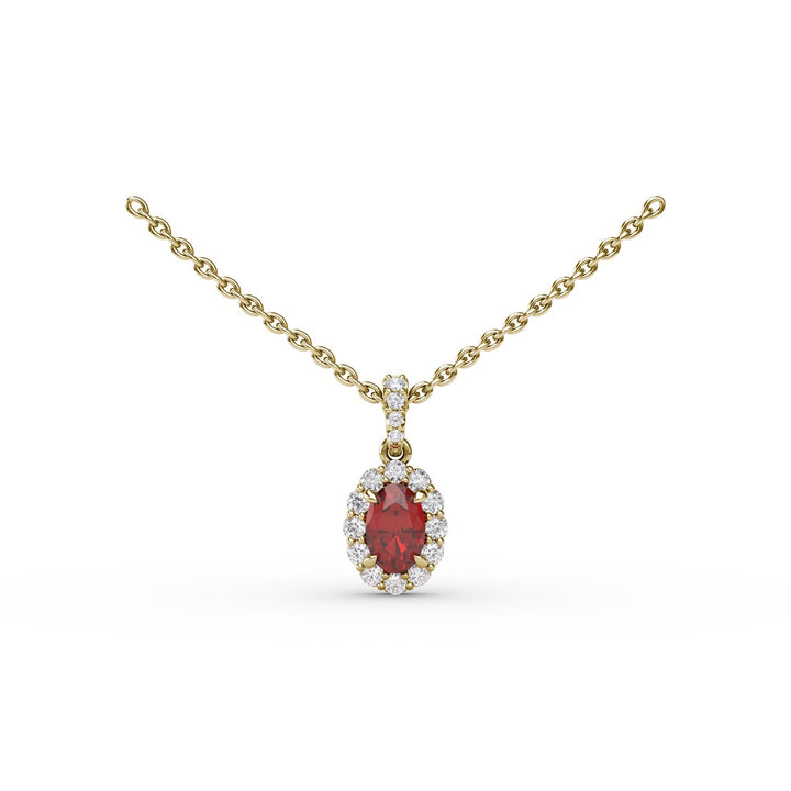 Ruby and Diamond Halo Necklace