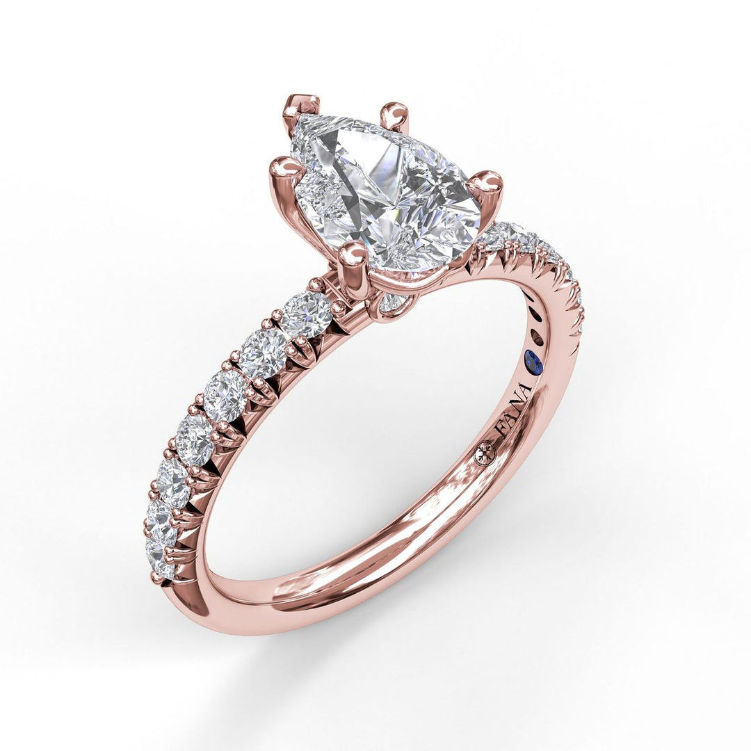 Five-Prong Pear Cut Solitaire Ring With Pave