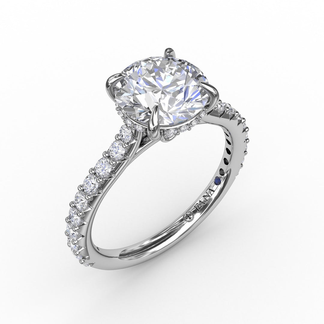 Classic Round Diamond Solitaire Engagement Ring With Hidden Pavé Halo