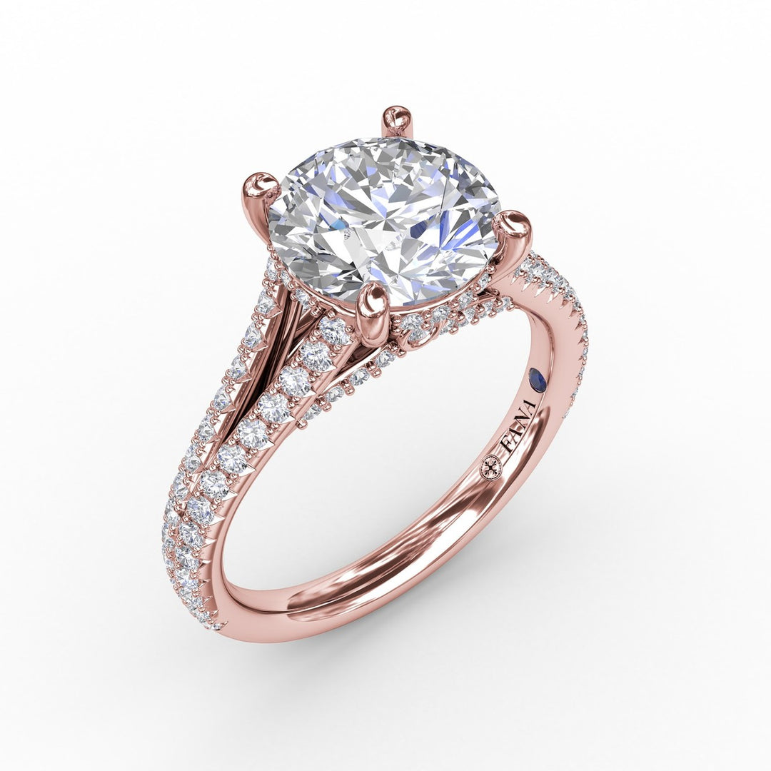 Classic Hidden Halo Round Diamond Solitaire Engagement Ring With Split-Diamond Shank