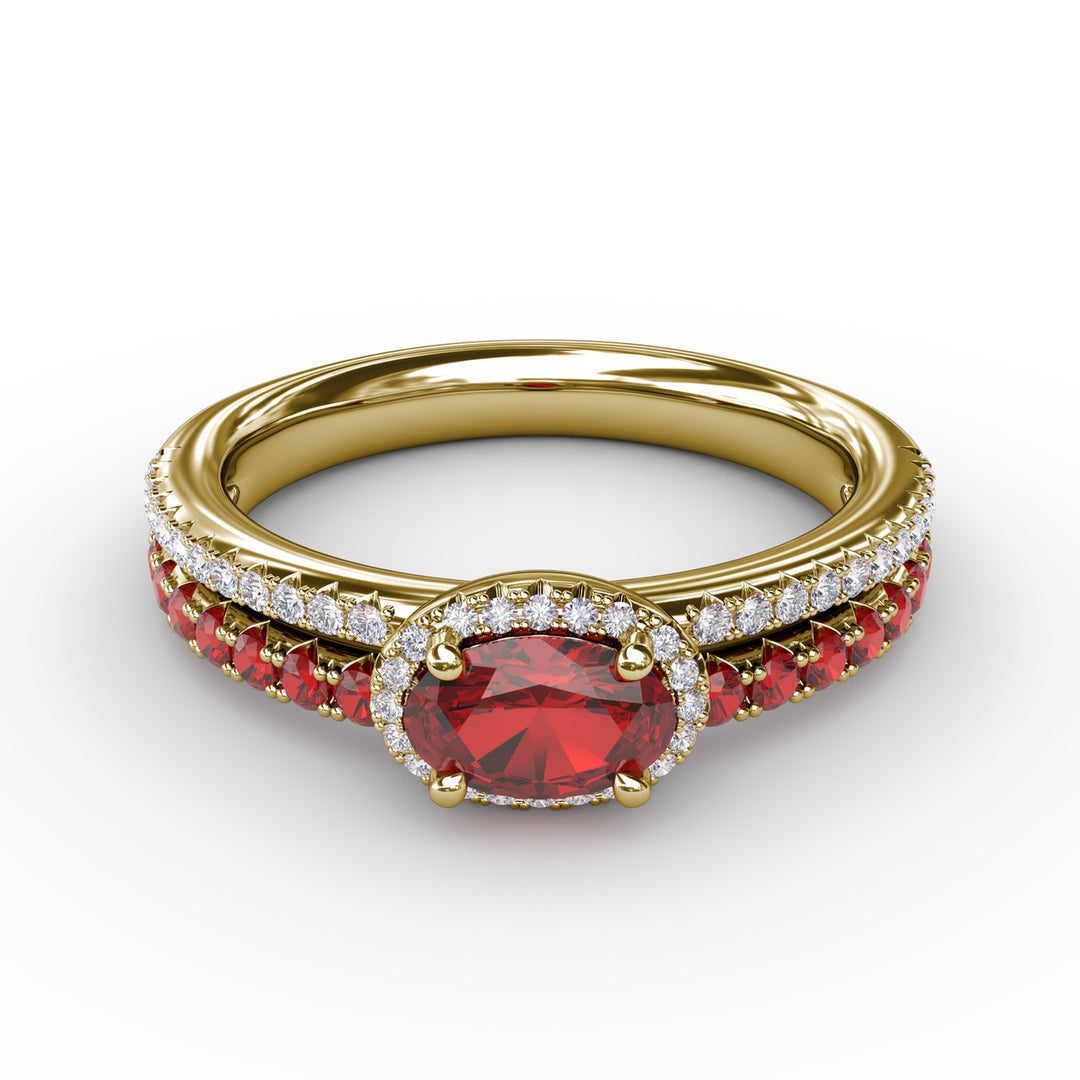 Double Row Oval Ruby and Diamond Ring