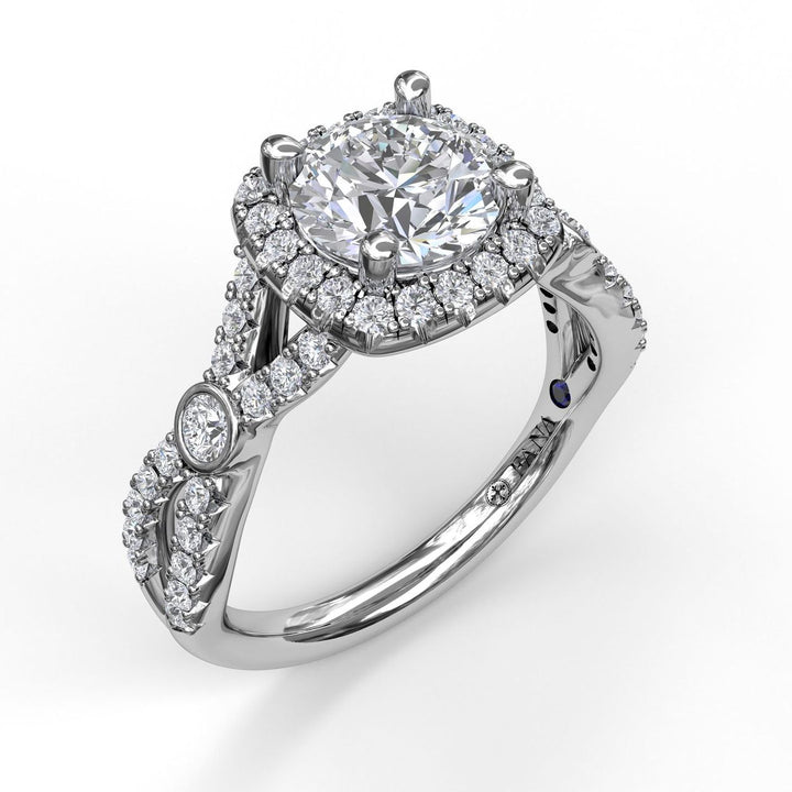 Cushion Halo Twist Shank Engagement Ring