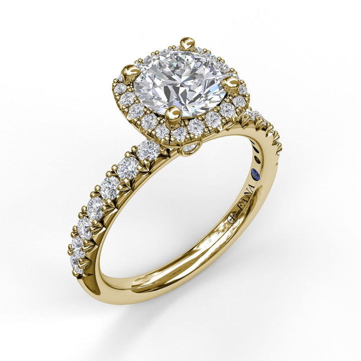 Classic Diamond Halo Engagement Ring with a Gorgeous Side Profile