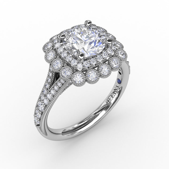 Vintage Double Halo Engagement Ring With Milgrain Details