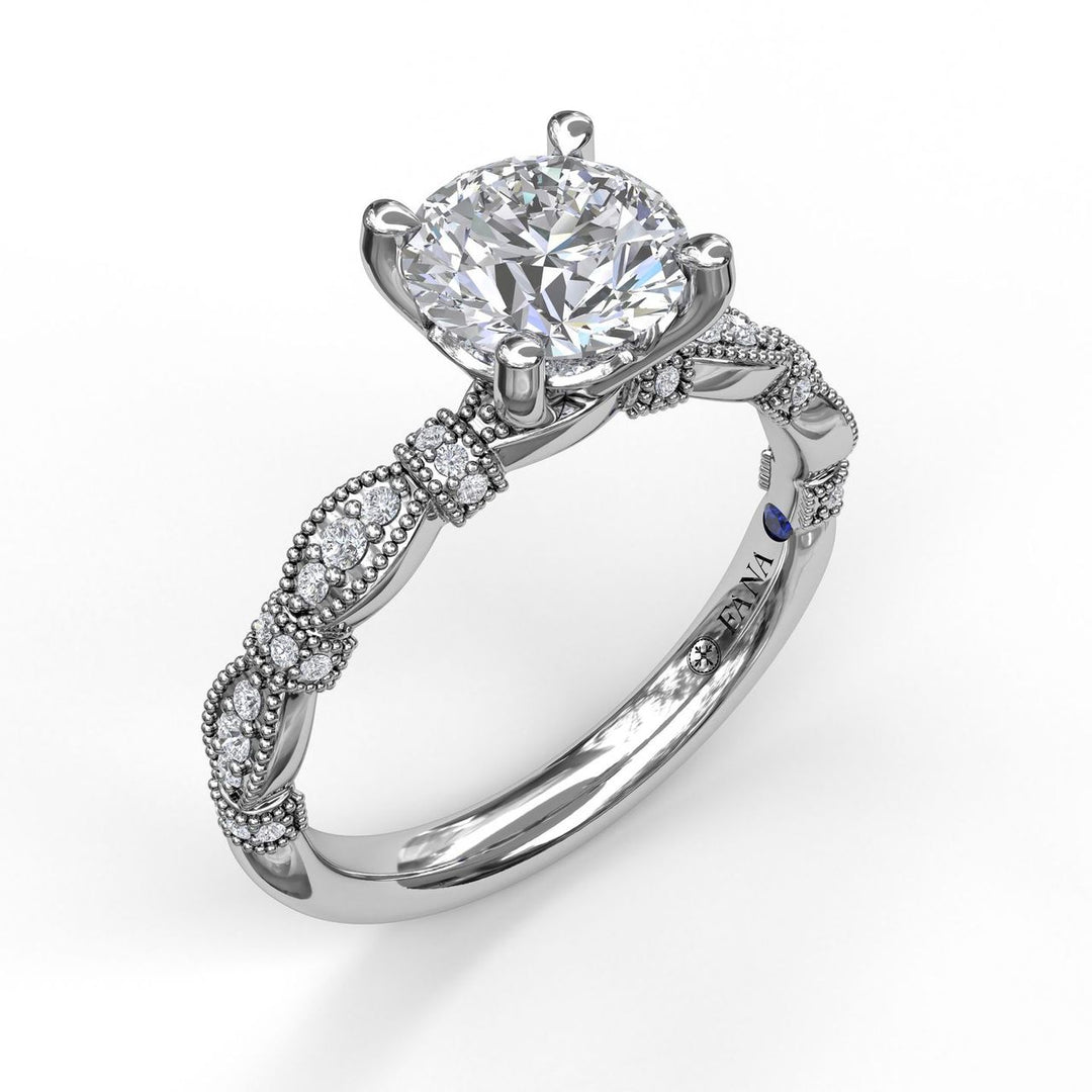 Classic Diamond Engagement Ring with Detailed Milgrain Band