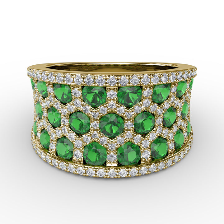 Motif Emerald and Diamond Ring