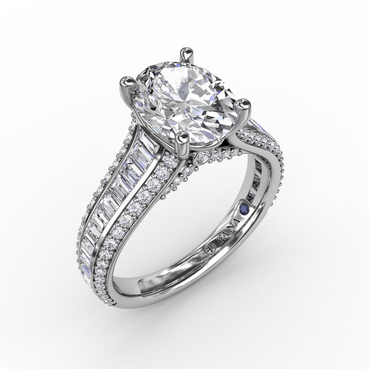 Oval Diamond Solitaire Engagement Ring With Baguettes and Pavé