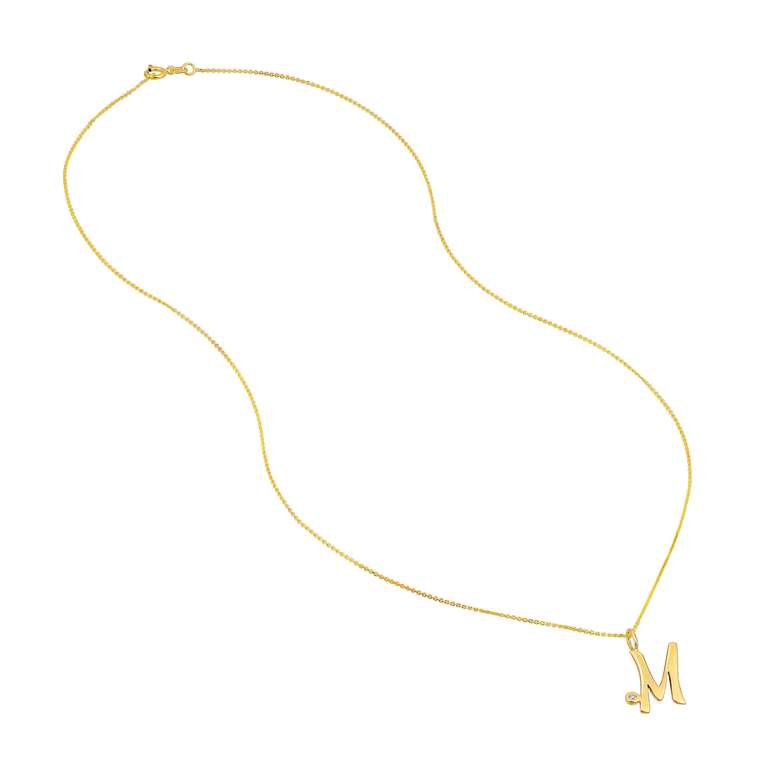 Script M with Diamond Bezel Necklace