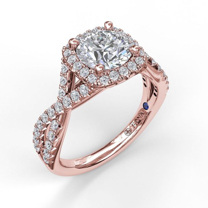 Cushion Halo With Diamond And Gold Twist Engagement Ring