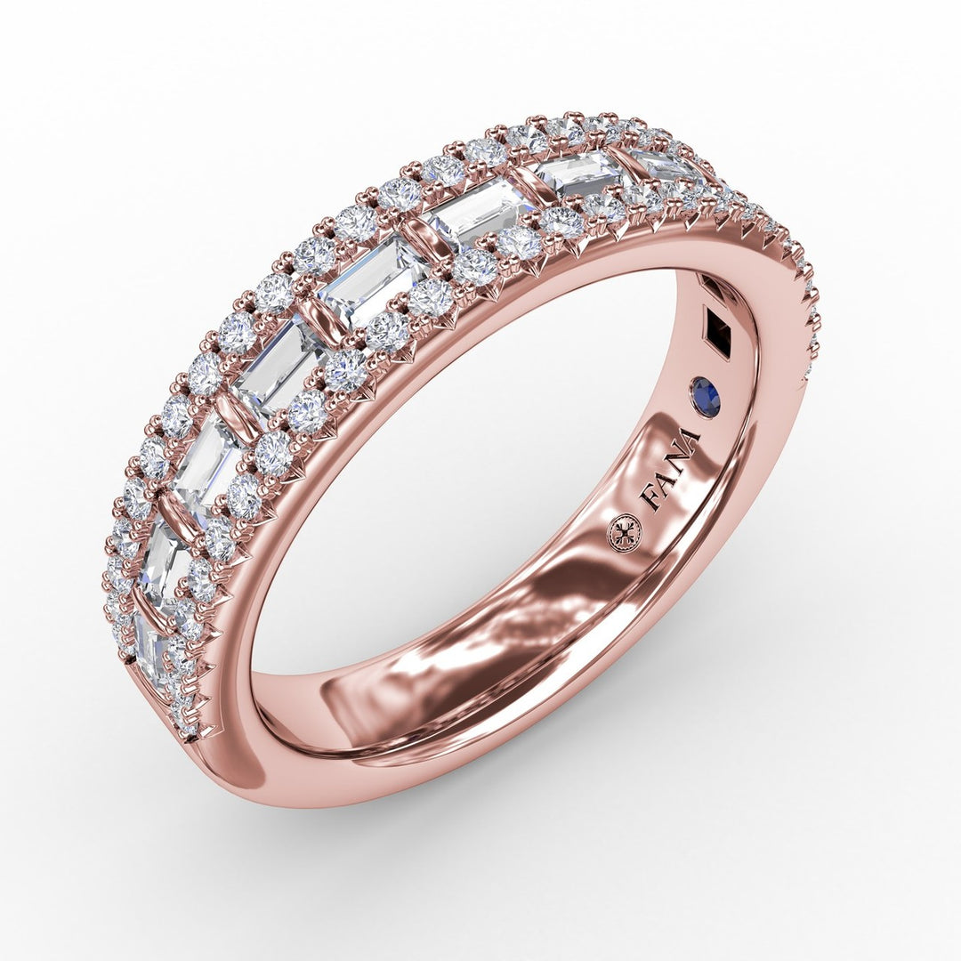 Three-Row Round and Baguette Diamond Band