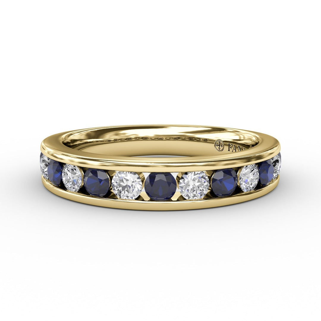 Single Row Sapphire and Diamond Band