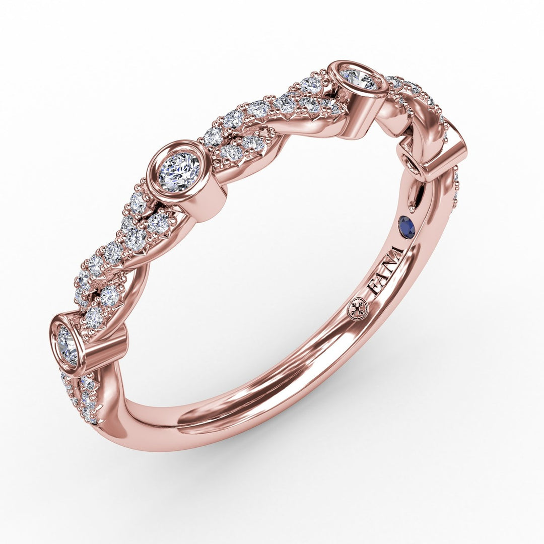 Twisted Prong Set Band with Diamond Bezel Stations