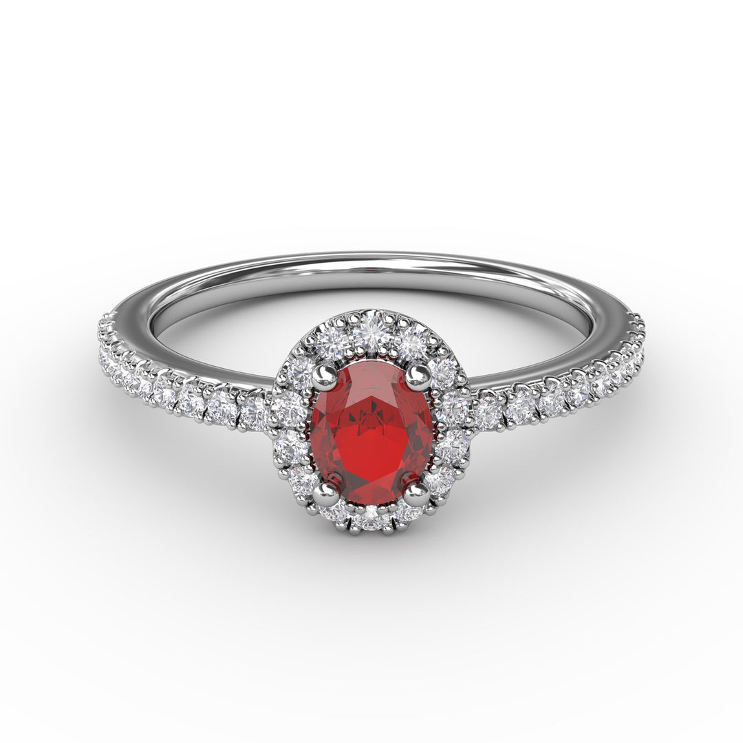 Classic Halo Ruby and Diamond Ring