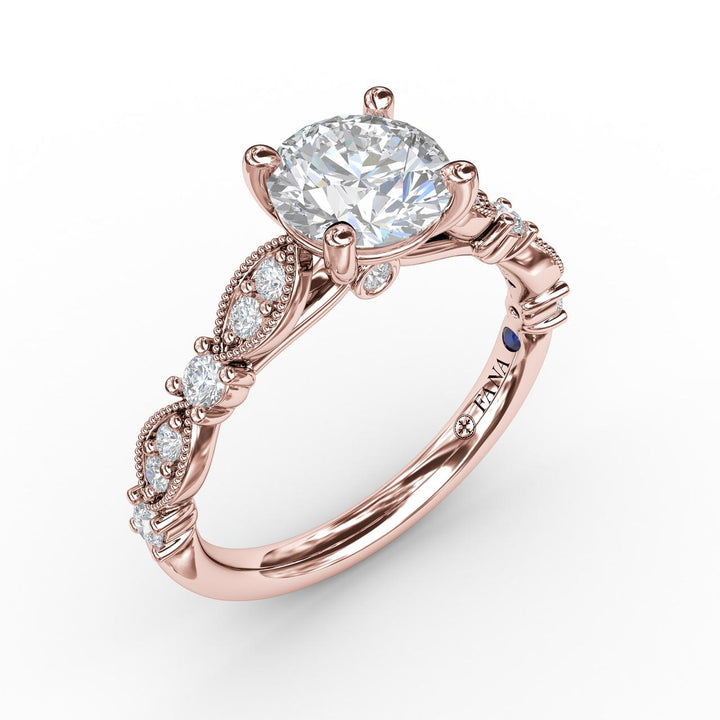 Classic Diamond Engagement Ring with Detailed Milgrain Band