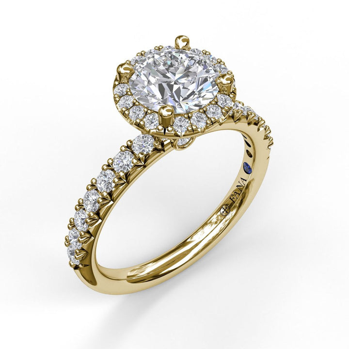 Classic Diamond Halo Engagement Ring with a Gorgeous Side Profile