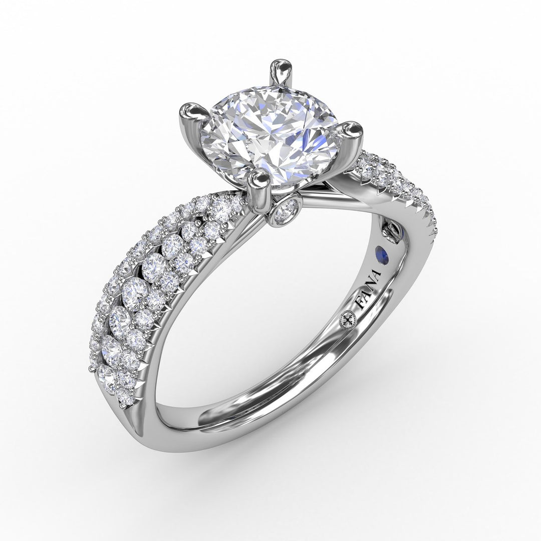 Contemporary Solitaire Engagement Ring With Multi-Row Tapered Diamond Band