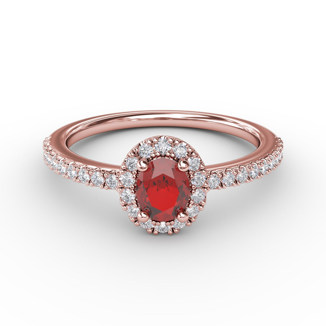 Classic Halo Ruby and Diamond Ring