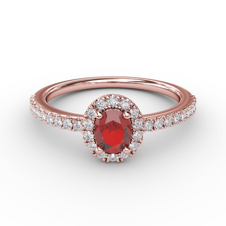 Classic Halo Ruby and Diamond Ring