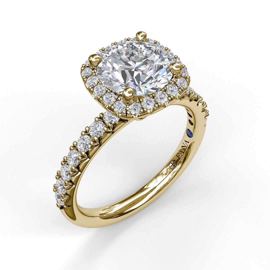 Classic Diamond Halo Engagement Ring with a Gorgeous Side Profile